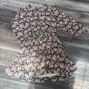 DREW Black Floral Tiered Dress with Pink and Cream Blooms